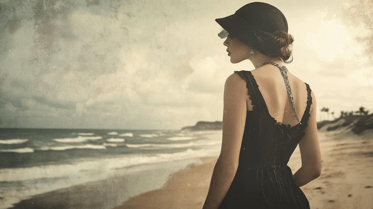 Sublimez vos soirees avec une robe noire taille basse a plage evasee des annees 20 et ses franges scintillantes